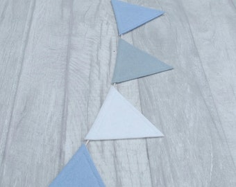 Blue and white bunting, mini, felt garland, teepee decoration, pastel nursery decor, baby shower bunting, new baby gift, cake smash