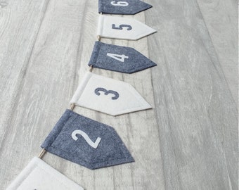 Number bunting, number line, grey and white garland, felt, teepee decoration, nursery decor