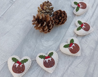 Christmas bunting, garland, traditional, festive decoration, Christmas pudding, felt, christmas decoration, seasonal, winter decoration