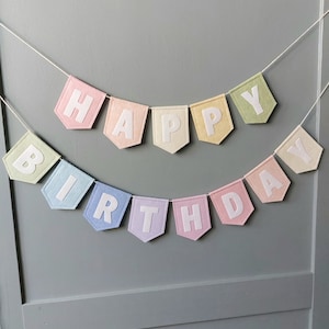 Happy Birthday banner, bunting, garland, pastel birthday decorations, reusable birthday banner, girls party, cake smash prop, baby