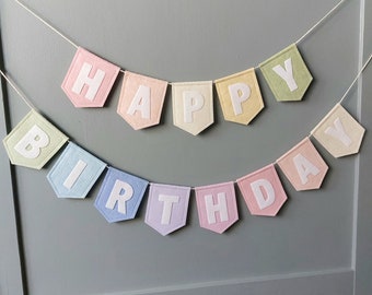 Happy Birthday banner, bunting, garland, pastel birthday decorations, reusable birthday banner, girls party, cake smash prop, baby