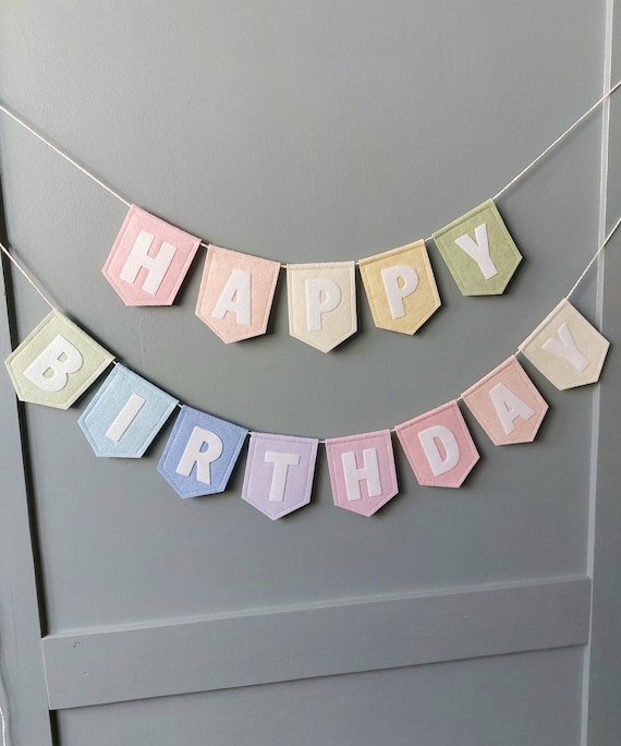 Happy Birthday banner, bunting, garland, pastel birthday decorations, reusable birthday banner, girls party, cake smash prop, baby