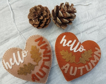 Autumn decoration, Hello Autumn, felt heart garland, Halloween, harvest festival, Autumn shelfie, peg rail, Autumn home decor