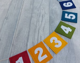 Number line, playroom bunting, classroom decor, numeracy aid, multicoloured bunting, rainbow decor, counting line, multicolour decoration