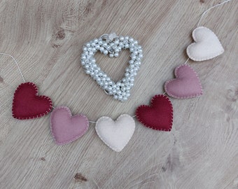 Valentine's decoration, heart garland, bunting, date night, love, red, pink hearts, banner, gift
