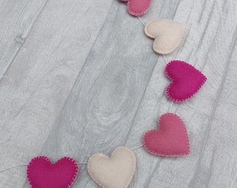 Pink felt heart garland, Valentine's bunting, date night decoration, date night, hearts, banner, pink hearts, garland