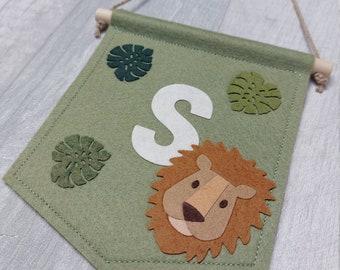 Personalised bunting, initial pennant, initial banner, felt letter flag, safari theme nursery, safari gift, personalised gift, initial sign