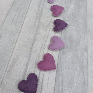 Purple heart garland, bunting, felt garland, nursery decoration, baby shower, cake smash decoration, new baby gift, teepee, Mother's Day