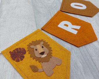 Personalised bunting, safari bunting, safari nursery, jungle nursery, tropical, neutral bunting, felt name sign, felt garland, gift,