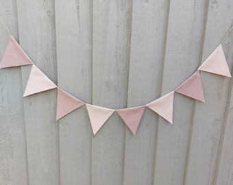 Mini bunting, pink, peach, wedding decoration, linen bunting, birthday garland, nursery, new baby gift, teepee garland, christening, shelfie