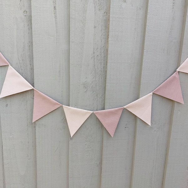 Mini bunting, pink, peach, wedding decoration, linen bunting, birthday garland, nursery, new baby gift, teepee garland, christening, shelfie