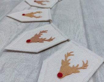 Christmas bunting, reindeer decoration, felt garland, Rudolph decoration, festive bunting, teepee garland, Christmas decorations, banner