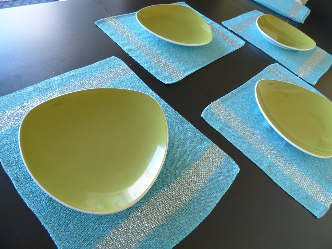 12 Vintage Blue & Silver Lurex Placemats Glamorous Sparkly Etsy