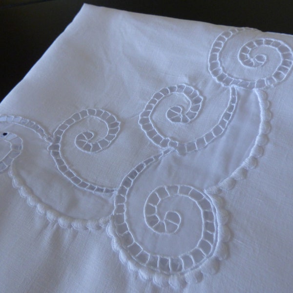 Vintage Linen Small Tablecloth, 48" Square, Hand Embroidery, Fits Bridge & Card Tables, Lovely