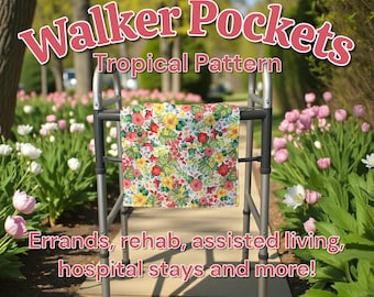 Walker bag with pockets in tropical floral pattern senior mobility accessory