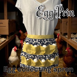 Farmhouse Egg Gathering Apron: Blue & Yellow, Eight Pockets