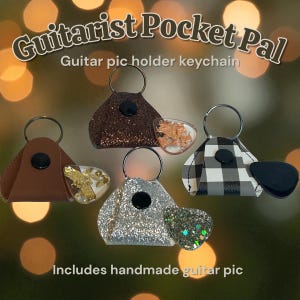 Faux Leather Guitar Pick Holder Keychain: Handmade Resin Pick Music Gift