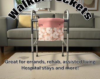 Walker bag with pockets with pink floral fabric for senior mobility accessory