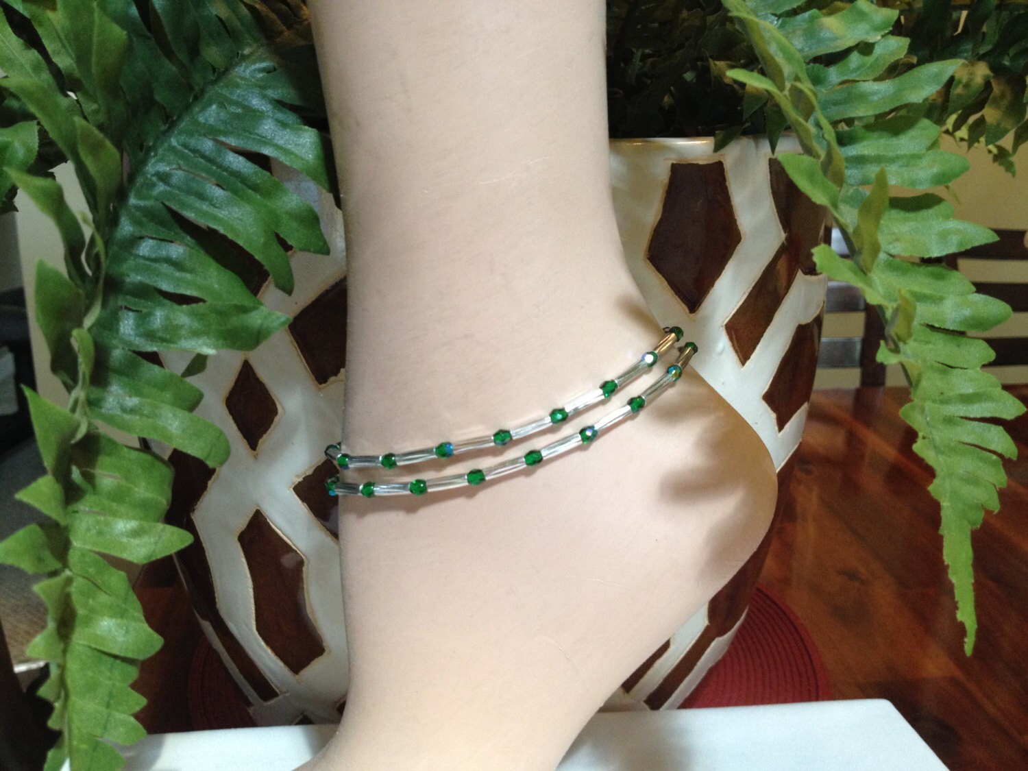 Emerald Green Anklet New Set of 2 Ankle Bracelet Stretch Etsy