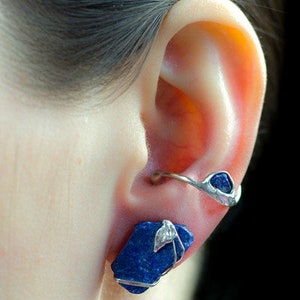 Earcuff with lapis lazuli, silver, handmade, 801S