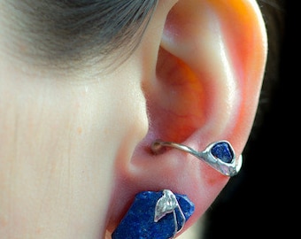 Earcuff with lapis lazuli, silver, handmade, 801S