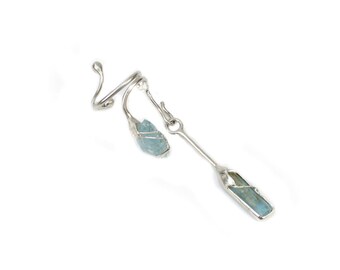 Earcuff with pendant, aquamarin, silver, handmade, 610S