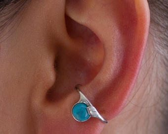 Earcuff, creole with turquoise, silver, handmade, 116S