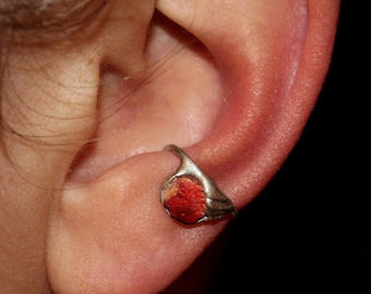 Earcuff with coral, silver 925, handmade, 126S