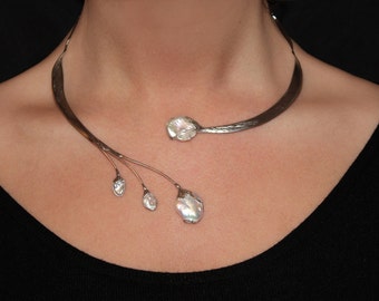 Collier with four Keshi-Pearls, silver 925, handmade 1001S