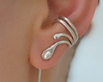 Earcuff with pendant and different pearls, silver, handmade, 604S