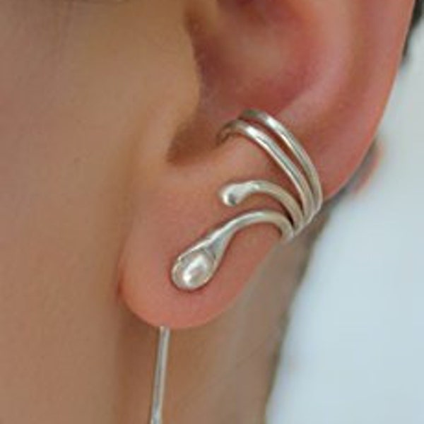 Earcuff with pendant and different pearls, silver, handmade, 604S