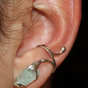 Earcuff with Aquamarine, rough stone, silver, handmade 817S