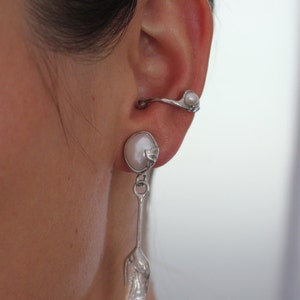 Earcuff with pearls and with pendant, silver, handmade, 901S
