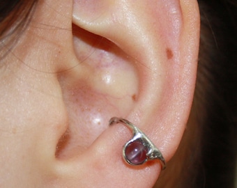 Earcuff, creole with amethyst, silver 925, handmade, 115S