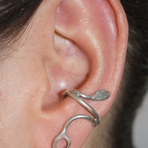 Long creole / earcuff, model &quot;open leaf&quot;, silver, 217S
