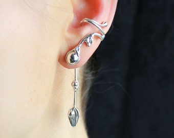 Earcuff with pendant, silverpearl, silver, handmade, 608S