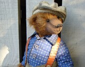 Teddy bears, mohair, vintage teddy bear, 11 inches, brown teddy bear, teddy bear in the clothes, the traveler, collectible teddy bear, OOAK