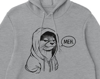 Chill Otter 'Meh' Hoodie - Unisex, Quirky Animal Gift, Trendy Otter Apparel, Fun Hoodie, Comfortable, Animal Lovers' Special