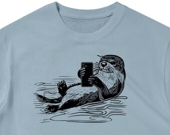 Otter with a Phone Shirt, Animal Lover Shirt, Gifts For Him, Otter Gifts, Funny Animal Shirt, Cute Animal shirt, Gifts For Her