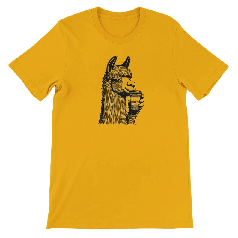 Alpaca Coffee Lover Tee , Unisex, Animal Lover Shirt, Funny Animal T-shirt, Gifts For Him, Gifts for Her Gold