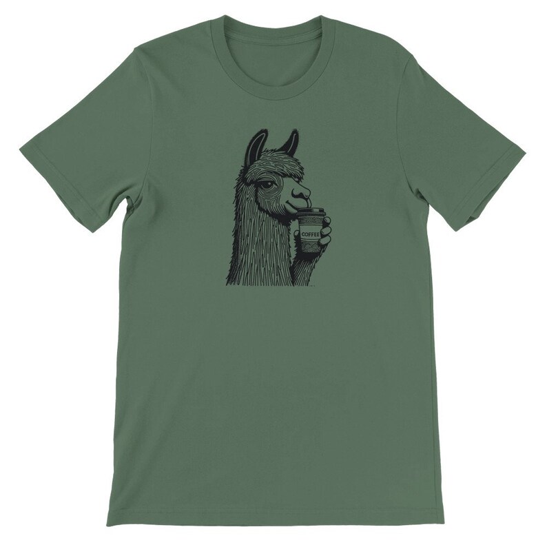 Alpaca Coffee Lover Tee , Unisex, Animal Lover Shirt, Funny Animal T-shirt, Gifts For Him, Gifts for Her Military Green