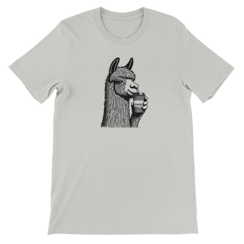 Alpaca Coffee Lover Tee , Unisex, Animal Lover Shirt, Funny Animal T-shirt, Gifts For Him, Gifts for Her Silver