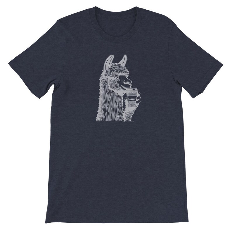 Alpaca Coffee Lover Tee , Unisex, Animal Lover Shirt, Funny Animal T-shirt, Gifts For Him, Gifts for Her Heather Midnight Navy