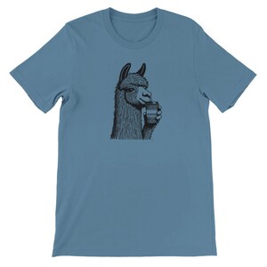 Alpaca Coffee Lover Tee , Unisex, Animal Lover Shirt, Funny Animal T-shirt, Gifts For Him, Gifts for Her Steel Blue