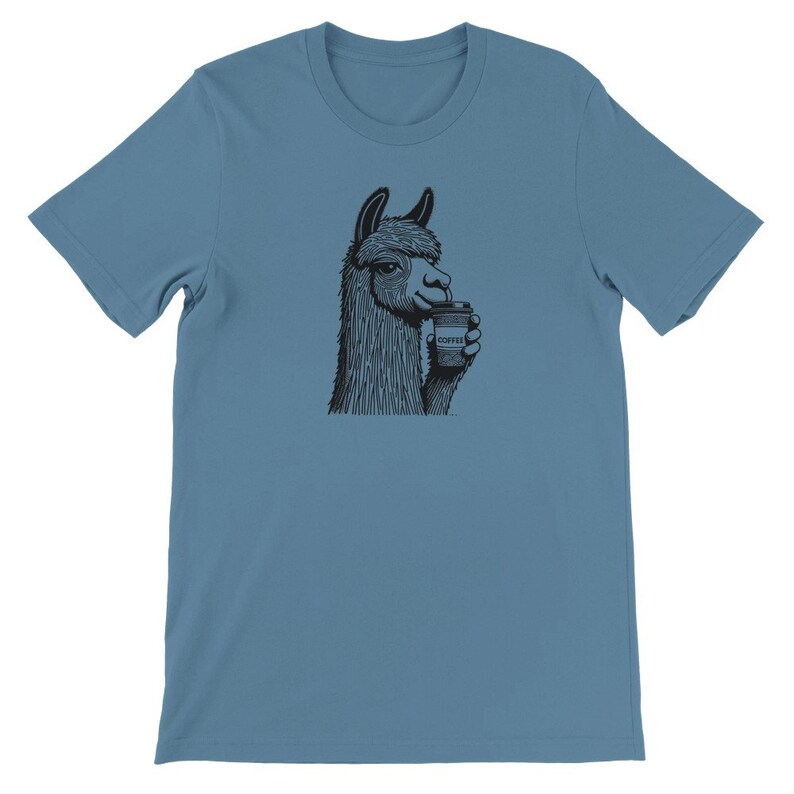 Alpaca Coffee Lover Tee , Unisex, Animal Lover Shirt, Funny Animal T-shirt, Gifts For Him, Gifts for Her Steel Blue
