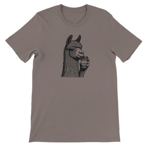 Alpaca Coffee Lover Tee , Unisex, Animal Lover Shirt, Funny Animal T-shirt, Gifts For Him, Gifts for Her Pebble Brown