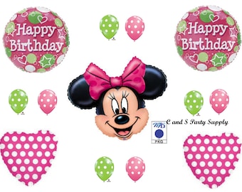 MINNIE MOUSE & Polka Dots Happy Birthday Party Balloons Decorations Supplies