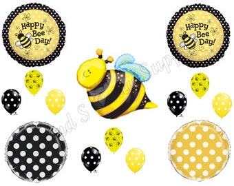 BEE DAY POLKA Dots Happy Birthday Party Balloons Decoration Supplies Bumblebee