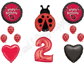 Second 2nd LADYBUG RED POLKA Dots Happy Birthday Balloons Decoration Supplies