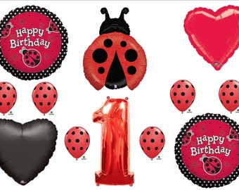 First 1st LADYBUG RED POLKA Dots Happy Birthday Balloons Decoration Supplies